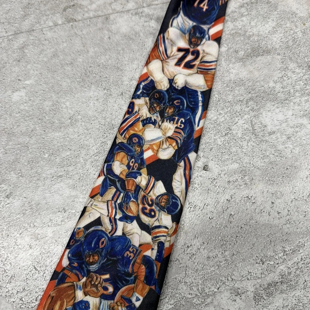 Vintage Ralph Marlin Polyester‎ Tie Mens One Size Blue Chicago Bears Necktie 90s
